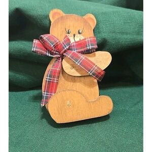 Wooden Bear, jointed arms and legs, articulated 4" standing Country Folk Deco